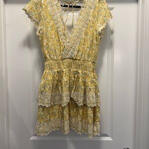 Floral Yellow Lace Trim Dress